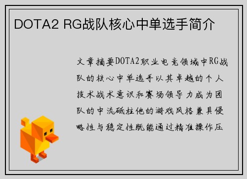 DOTA2 RG战队核心中单选手简介