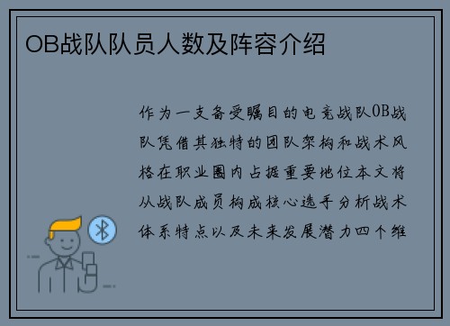 OB战队队员人数及阵容介绍